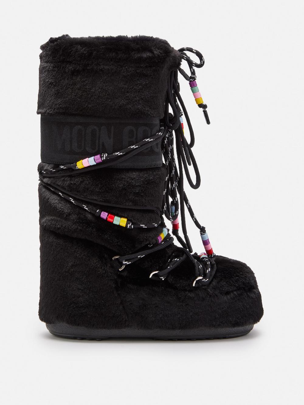 Moon Boot ICON FAUX-FUR BEADS NERO
