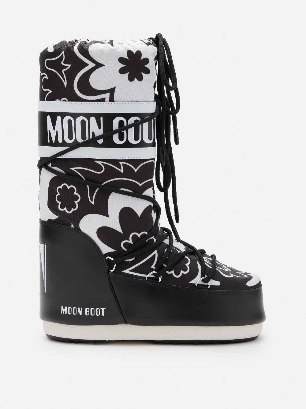 Moon Boot ICON NERO CON MOTIVO FLOREALE
