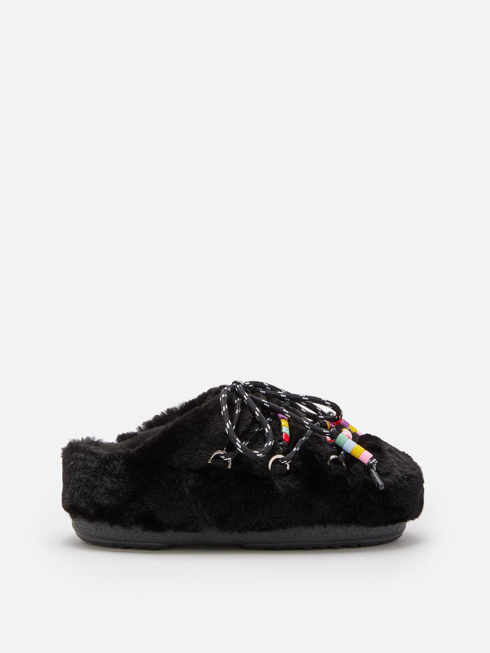 Moon Boot MULE FAUX-FUR BEADS NERO