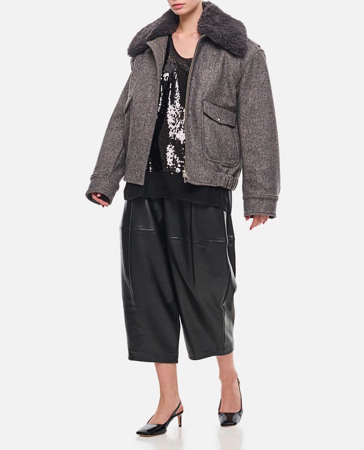 Stella McCartney GIACCA CON ZIP E PROFILI IN LANA TEDDY