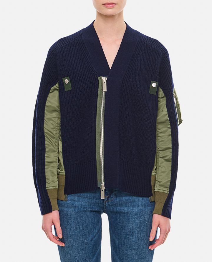 Sacai CARDIGAN IN LANA E TWILL DI NYLON