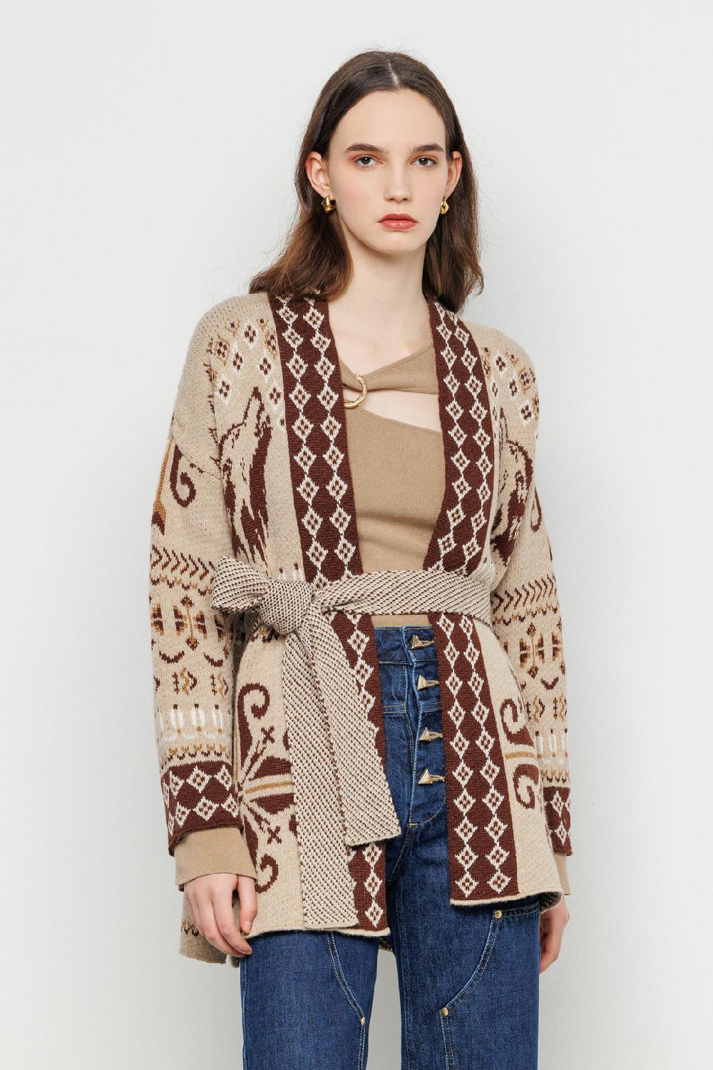 Akep CARDIGAN AKEP IN JACQUARD CON CINTURA