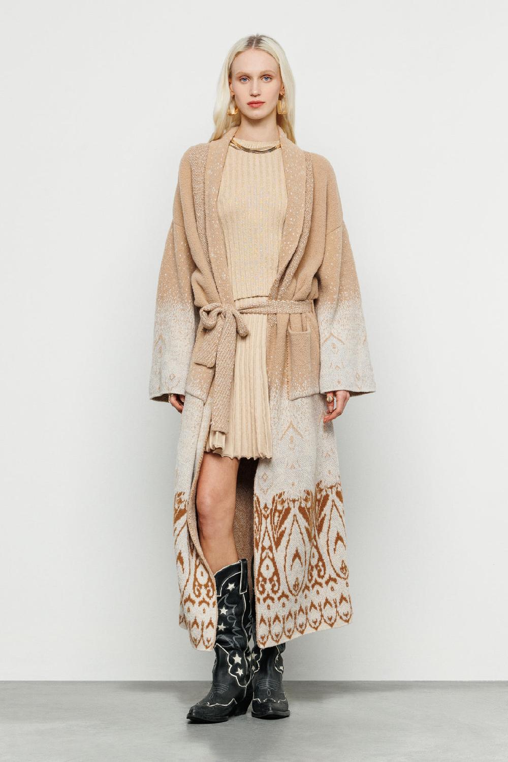 Akep CARDIGAN LUNGO AKEP IN MISTO LANA CON CINTURA