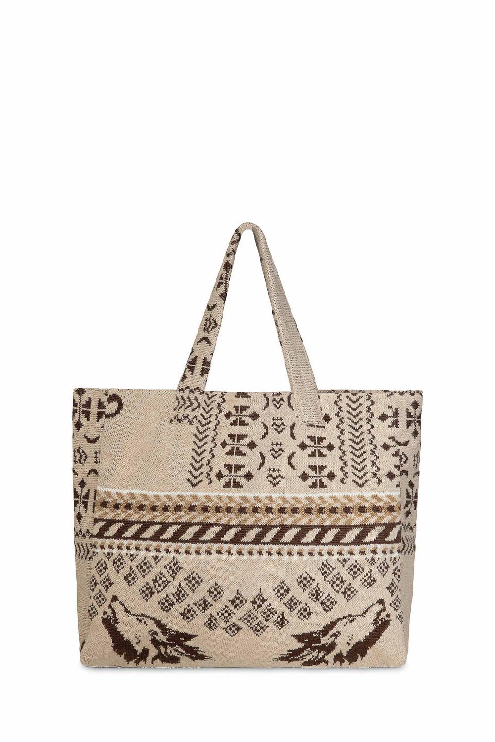 Akep SHOPPING BAG AKEP MISTO LANA JACQUARD SABBIA