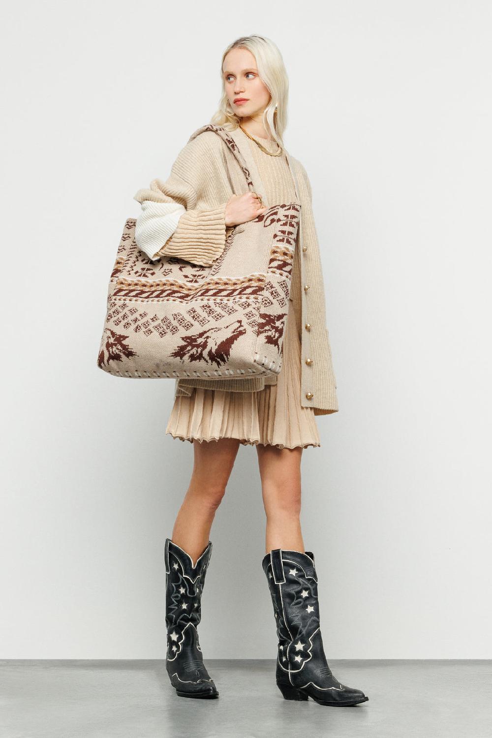 Akep SHOPPING BAG AKEP MISTO LANA JACQUARD SABBIA