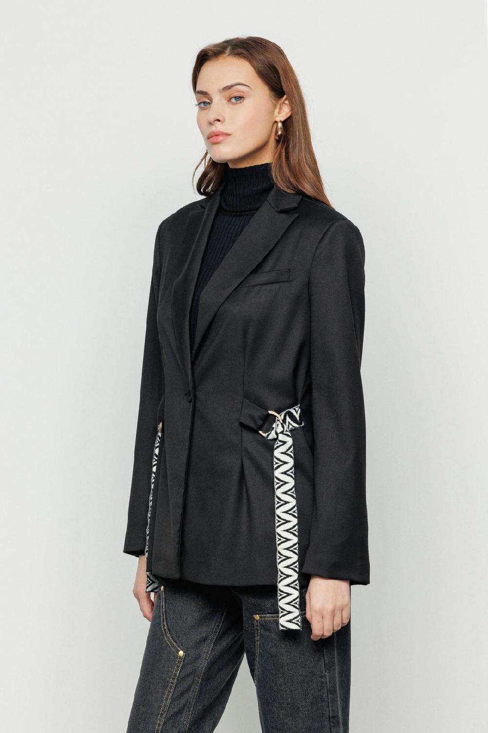 Akep BLAZER AKEP IN FRESCO LANA CON CINTURA IN MAGLIA JACQUARD