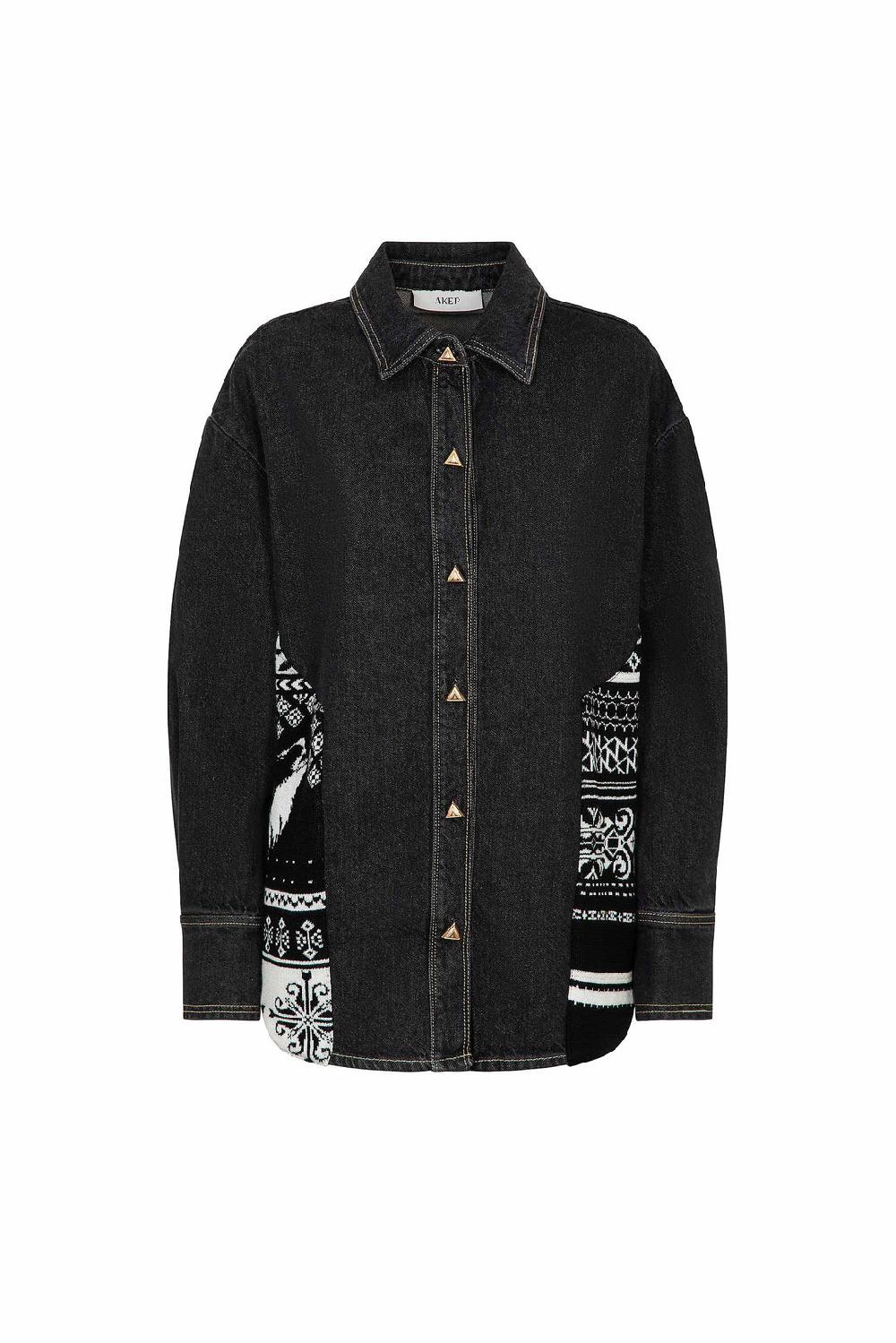 Akep CAMICIA IN DENIM AKEP CON INSERTI IN MAGLIERIA