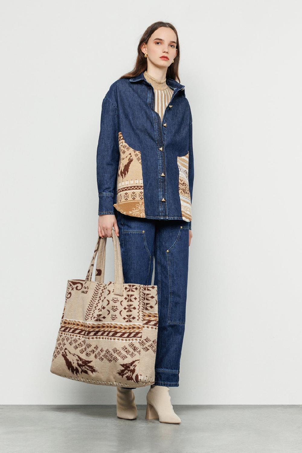 Akep CAMICIA IN DENIM AKEP CON INSERTI IN MAGLIERIA