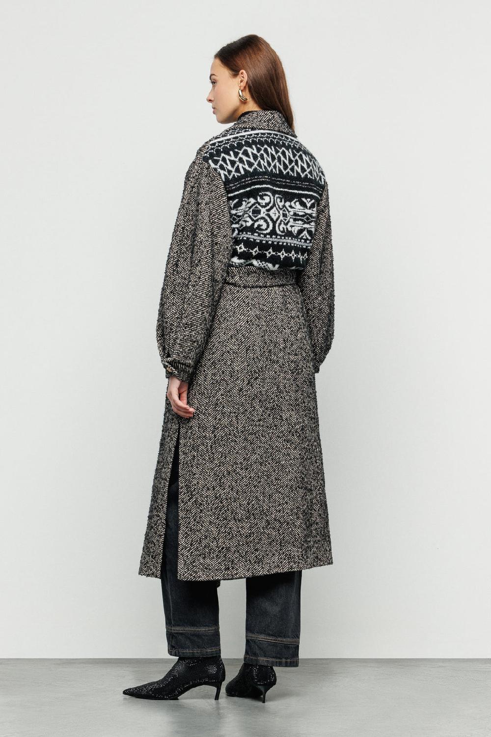 Akep CAPPOTTO LUNGO AKEP CON APPLICAZIONE SUL RETRO IN TESSUTO JACQUARD