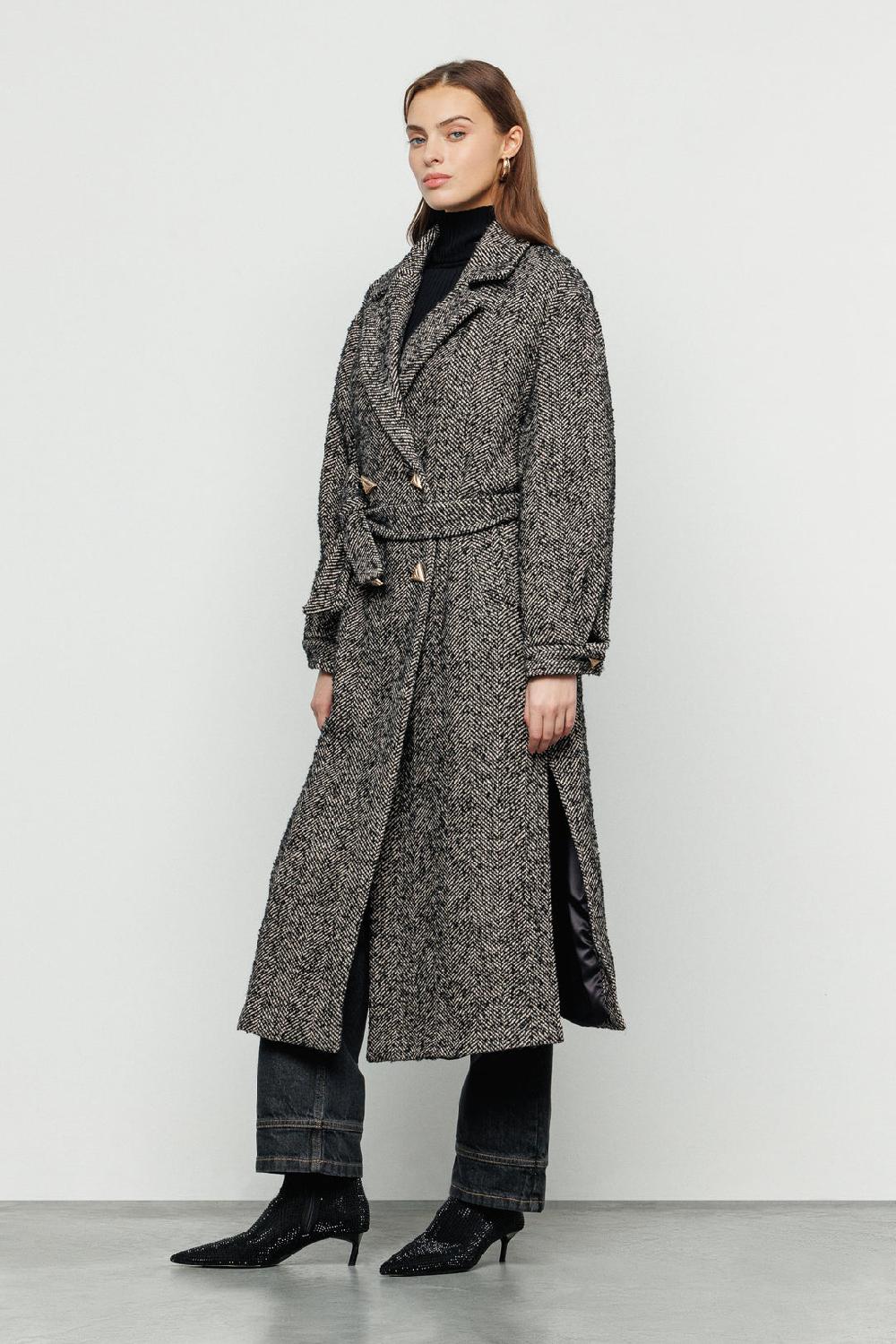 Akep CAPPOTTO LUNGO AKEP CON APPLICAZIONE SUL RETRO IN TESSUTO JACQUARD