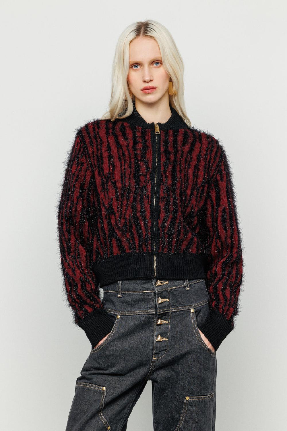 Akep CARDIGAN AKEP CON FULL ZIP ZEBRATA DETTAGLI IN LUREX