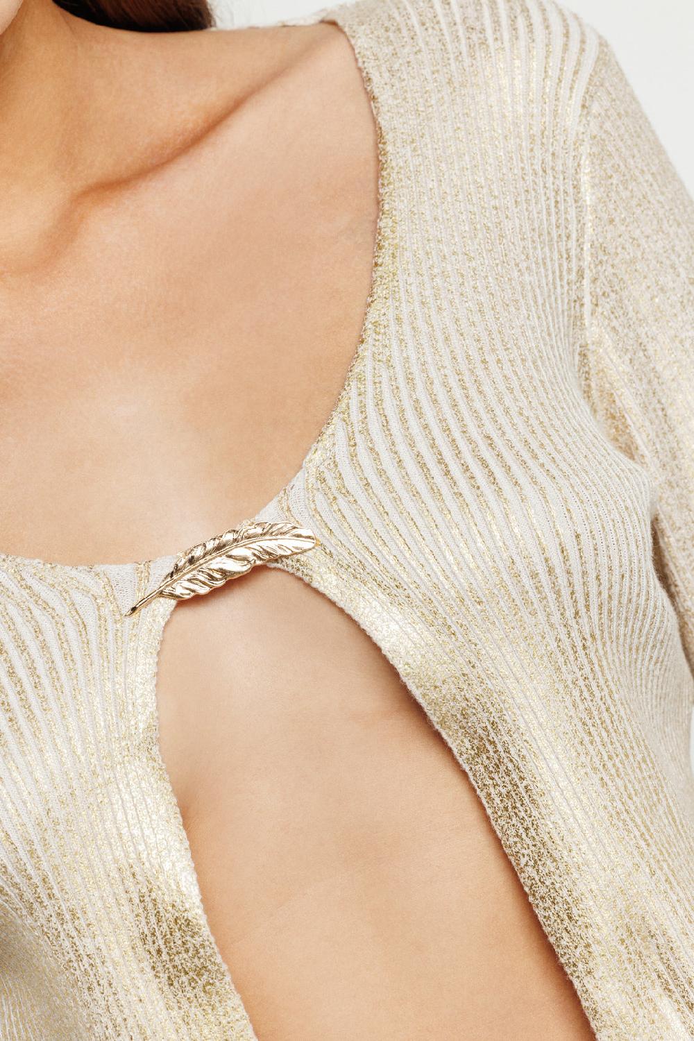 Akep CARDIGAN AKEP IN COSTINA LAMINATA CON CHIUSURA SPILLA GIOIELLO