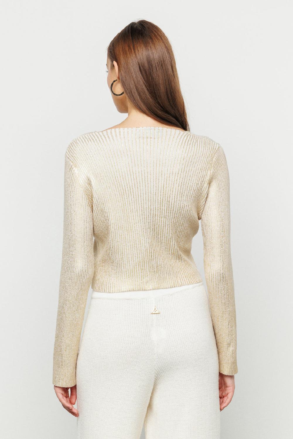 Akep CARDIGAN AKEP IN COSTINA LAMINATA CON CHIUSURA SPILLA GIOIELLO