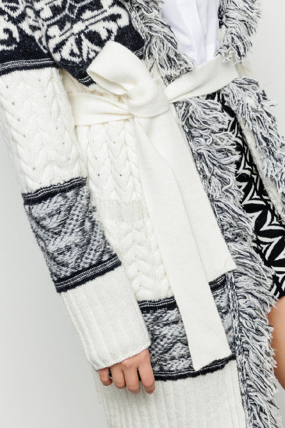 Akep CARDIGAN MIDI AKEP LAVORAZIONE A TRECCE IN JACQUARD CON CINTURA