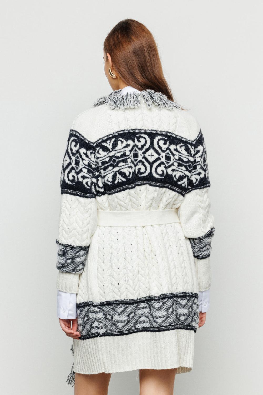 Akep CARDIGAN MIDI AKEP LAVORAZIONE A TRECCE IN JACQUARD CON CINTURA