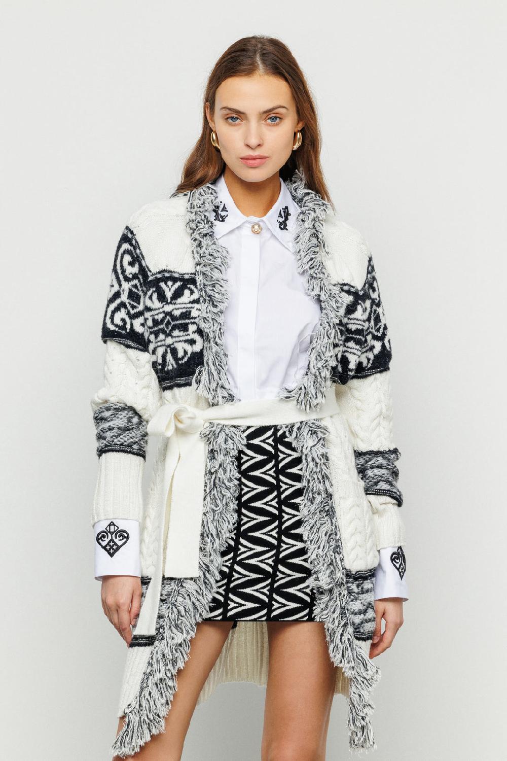 Akep CARDIGAN MIDI AKEP LAVORAZIONE A TRECCE IN JACQUARD CON CINTURA