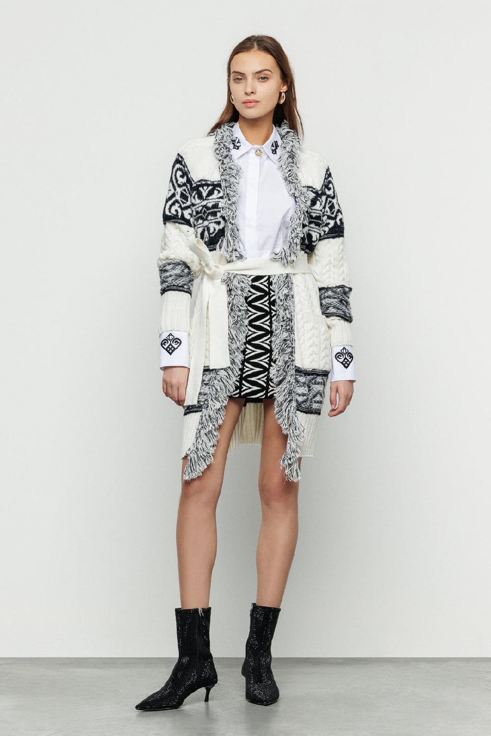 Akep CARDIGAN MIDI AKEP LAVORAZIONE A TRECCE IN JACQUARD CON CINTURA