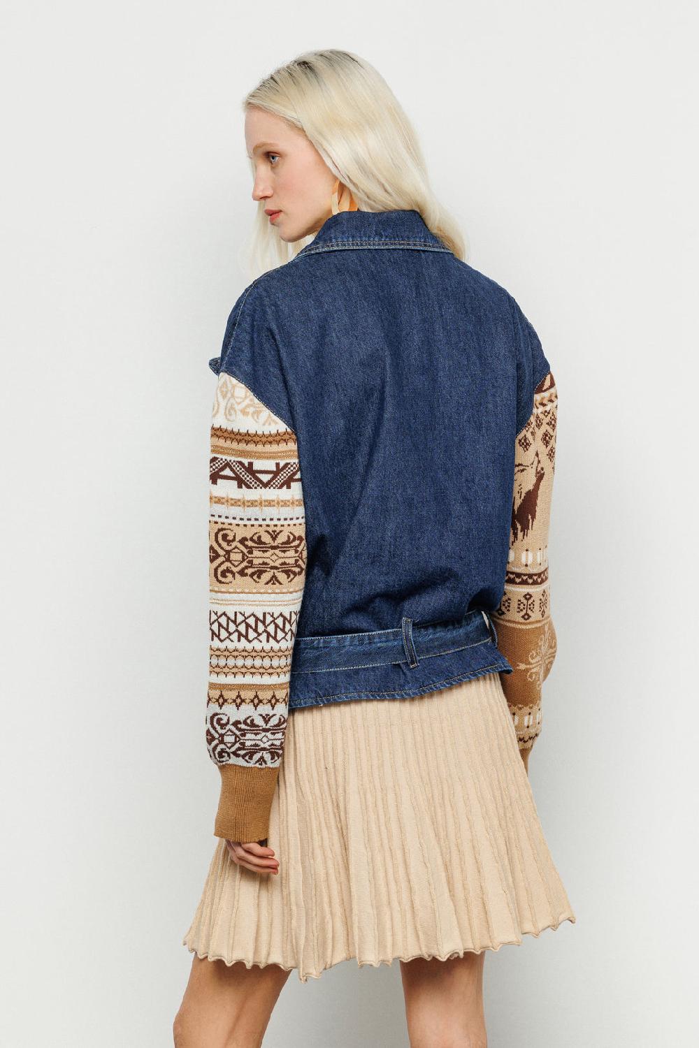 Akep GIACCA CHIODO AKEP IN DENIM CON MANICHE IN MAGLIERIA