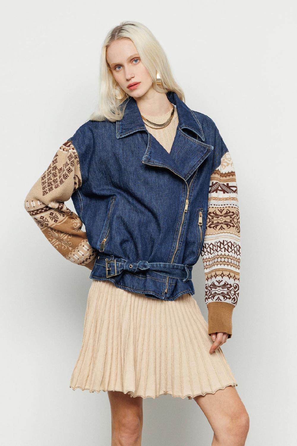 Akep GIACCA CHIODO AKEP IN DENIM CON MANICHE IN MAGLIERIA