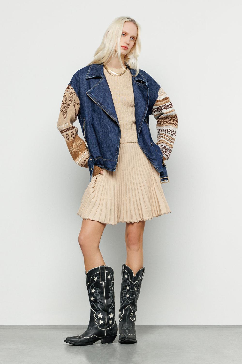 Akep GIACCA CHIODO AKEP IN DENIM CON MANICHE IN MAGLIERIA