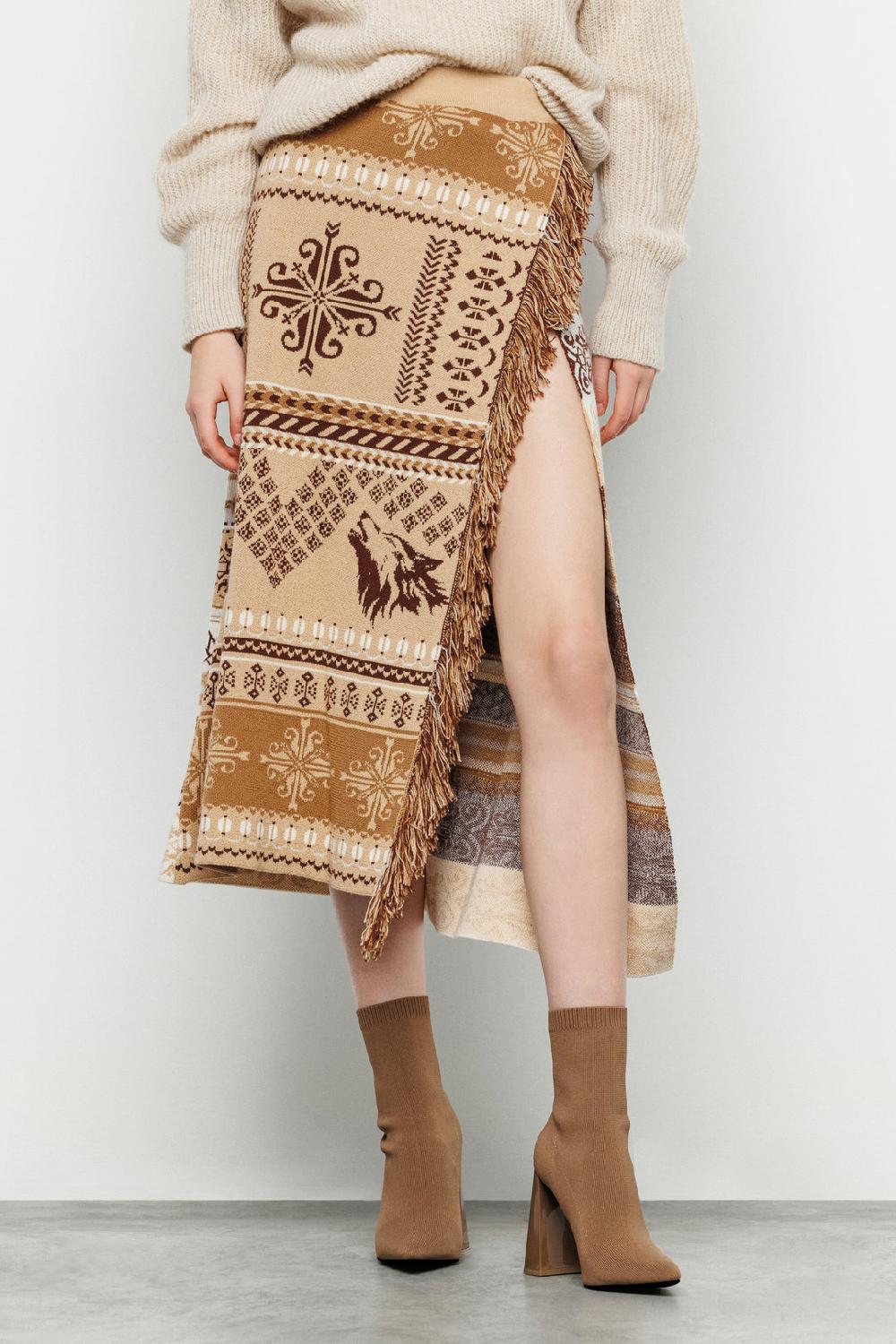 Akep GONNA LUNGA AKEP A PORTAFOGLIO IN LANA MERINOS JACQUARD