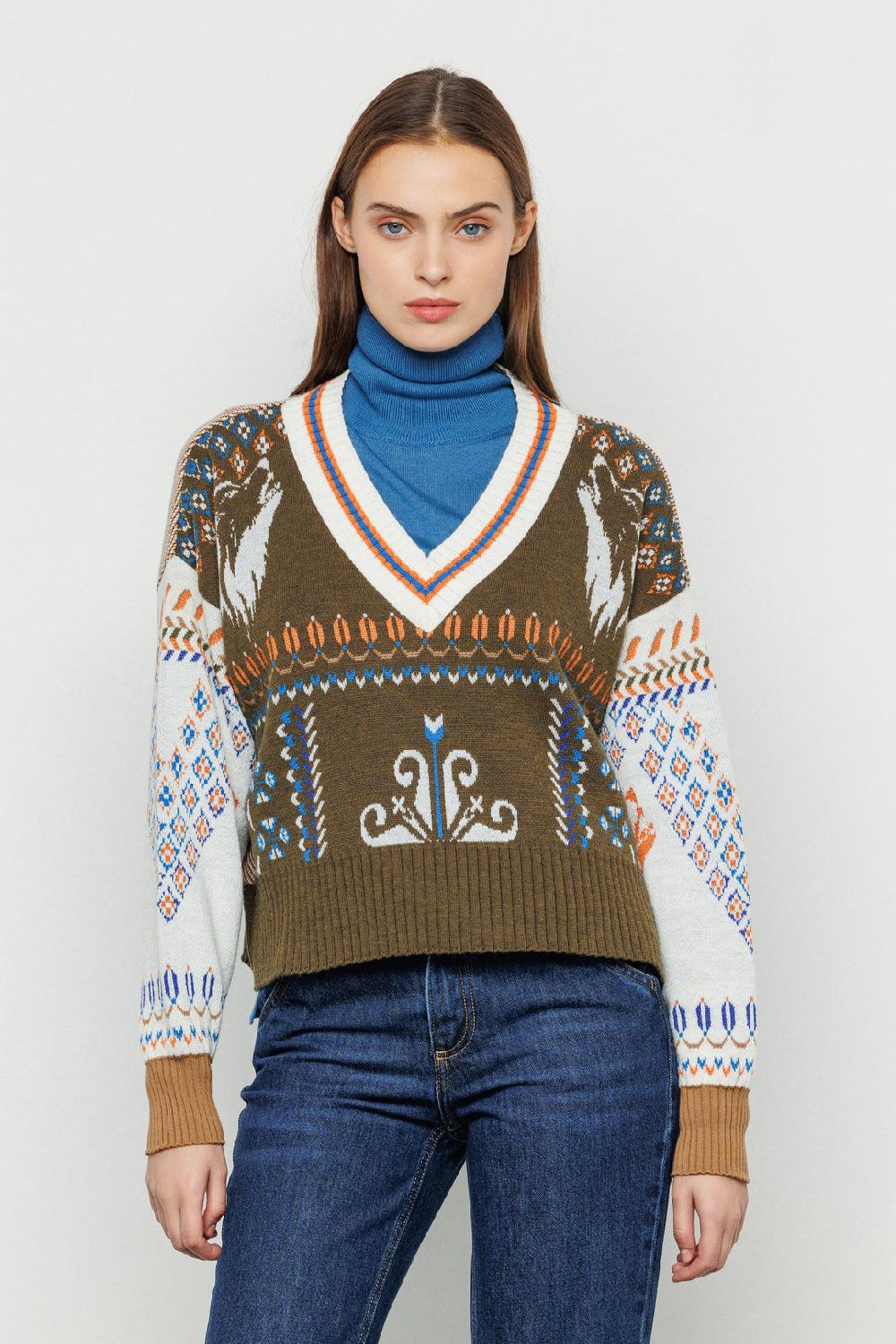 Akep MAGLIA AKEP SCOLLATURA A V TESSUTO JACQUARD E PIQUET