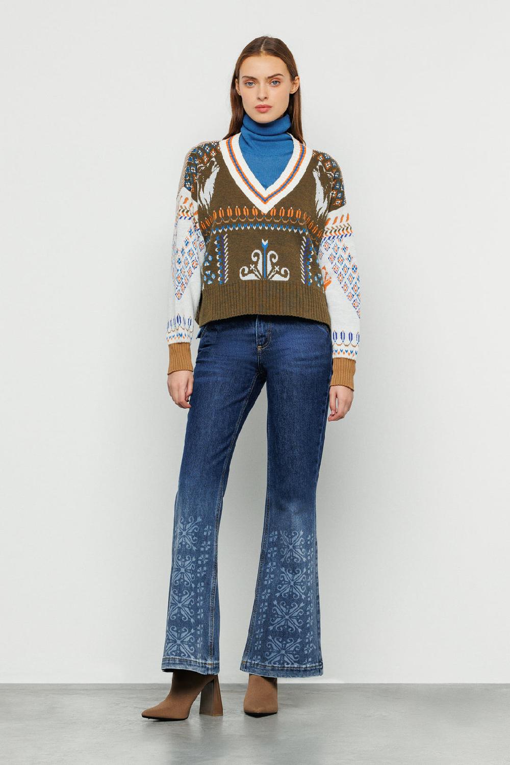 Akep MAGLIA AKEP SCOLLATURA A V TESSUTO JACQUARD E PIQUET