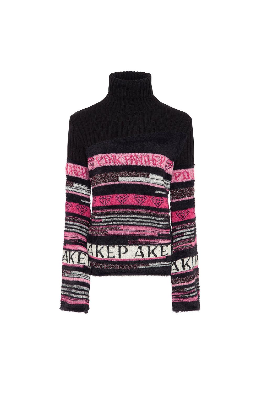 Akep MAGLIONE A COLLO ALTO JACQUARD FANTASIA A RIGHE - CAPSULE "AKEP X PINK PANTER"