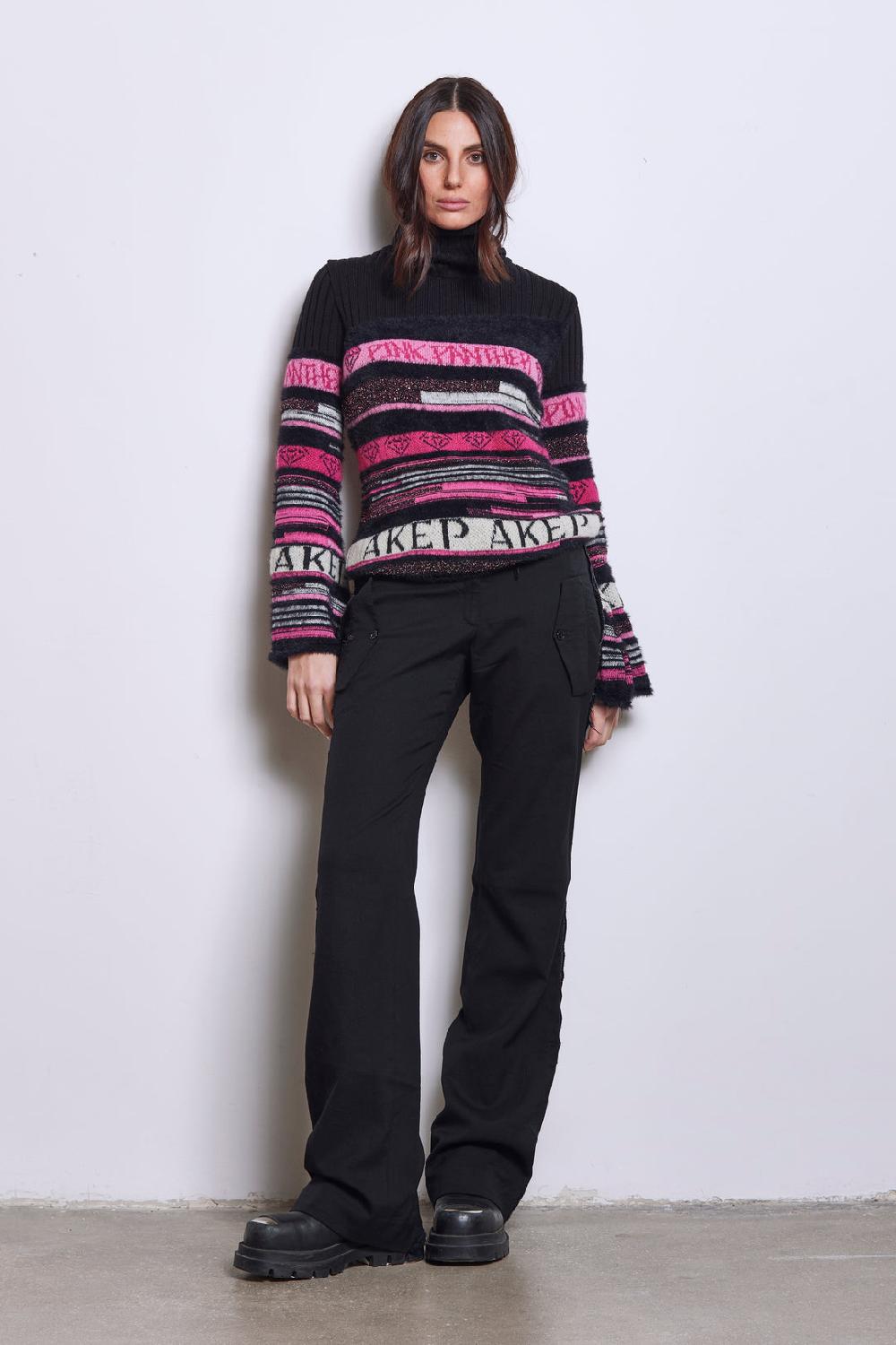 Akep MAGLIONE A COLLO ALTO JACQUARD FANTASIA A RIGHE - CAPSULE "AKEP X PINK PANTER"