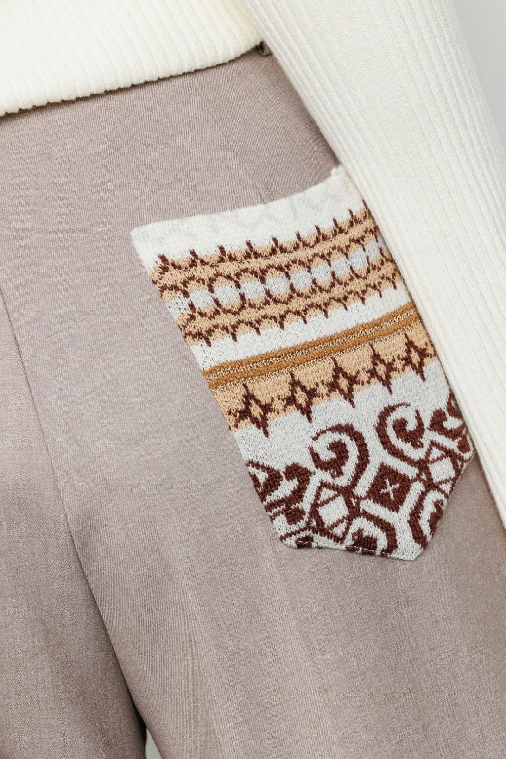 Akep PANTALONE BOOTCUT IN FRESCO LANA CON TASCA JACQUARD SUL RETRO