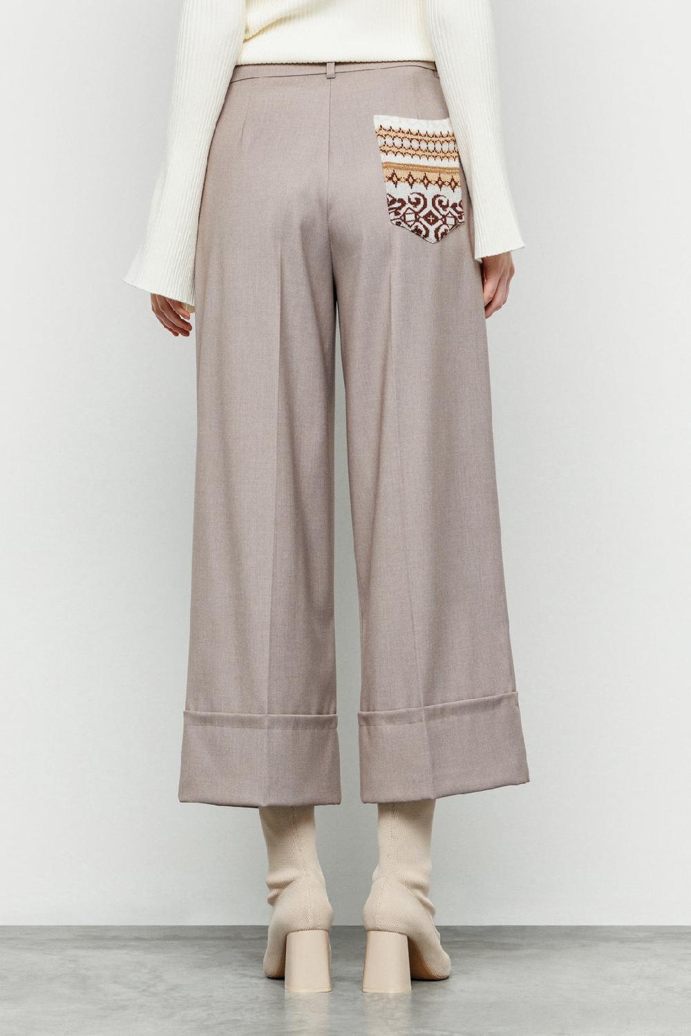 Akep PANTALONE BOOTCUT IN FRESCO LANA CON TASCA JACQUARD SUL RETRO