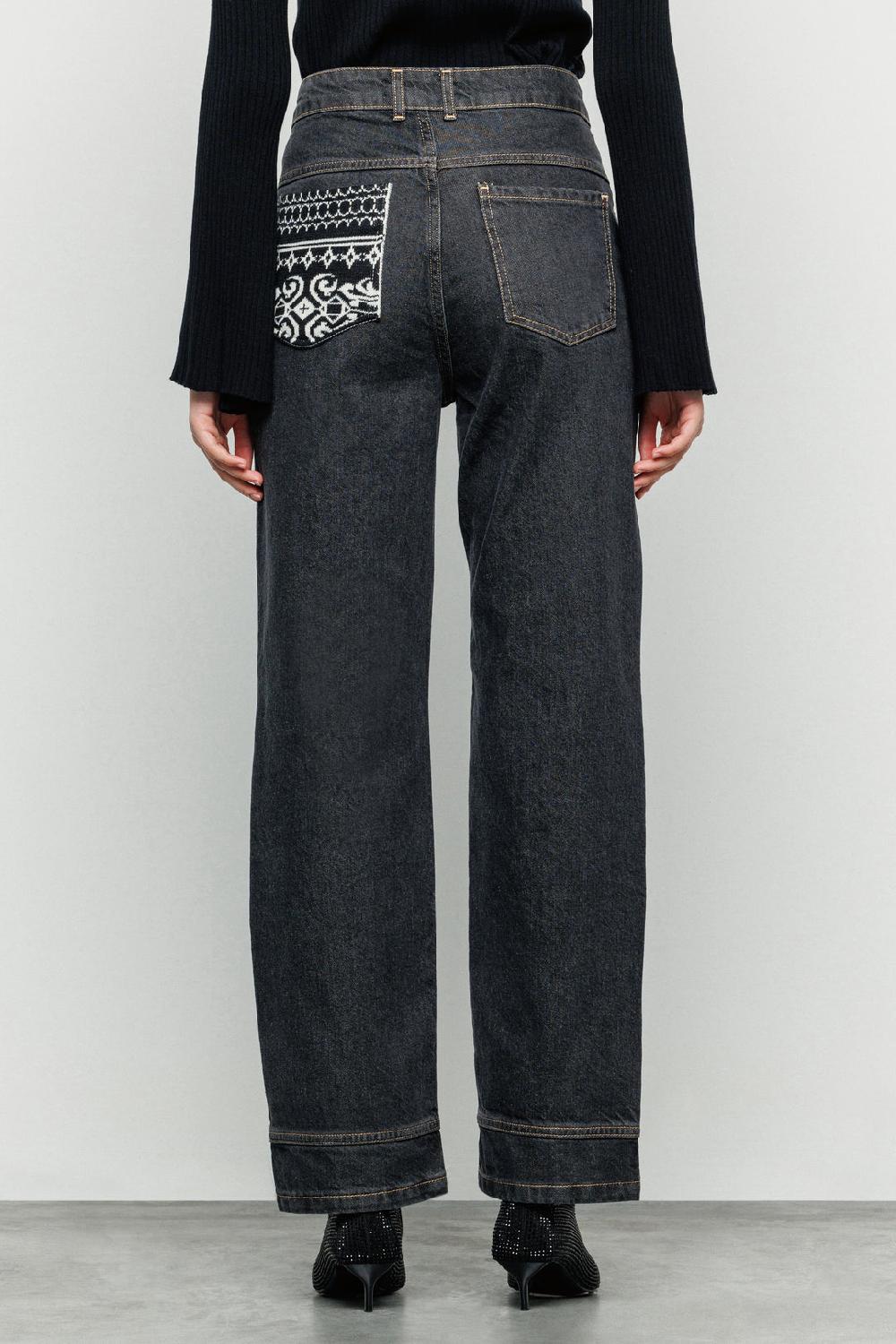Akep PANTALONE DENIM AKEP CON TASCA IN JACQUARD SUL RETRO