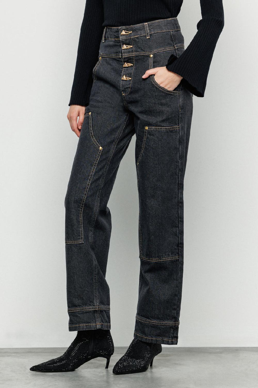 Akep PANTALONE DENIM AKEP CON TASCA IN JACQUARD SUL RETRO