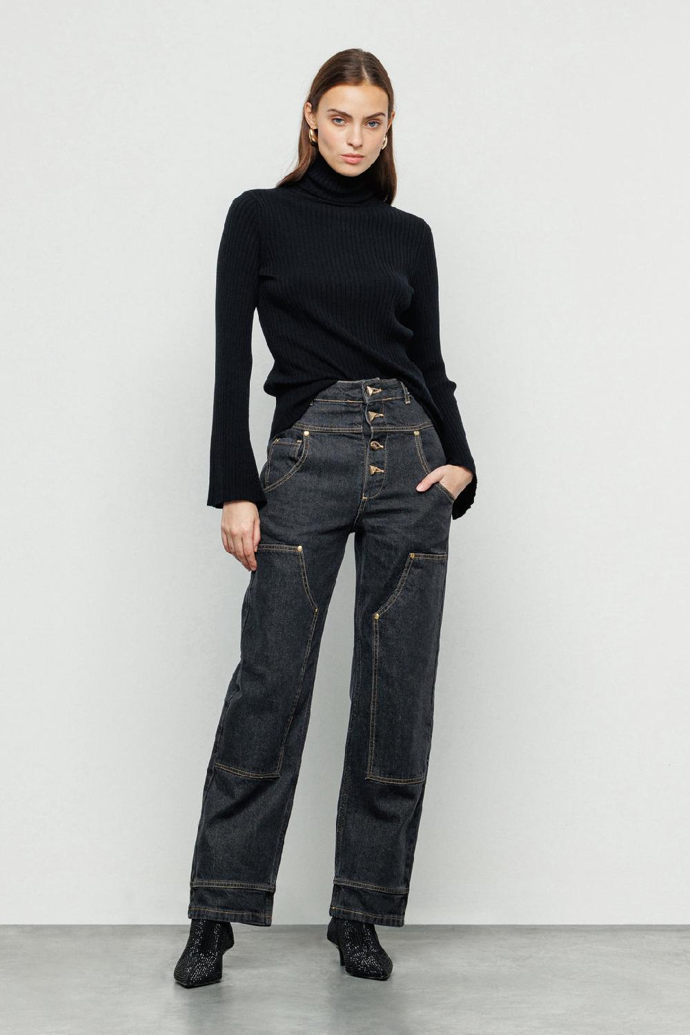 Akep PANTALONE DENIM AKEP CON TASCA IN JACQUARD SUL RETRO