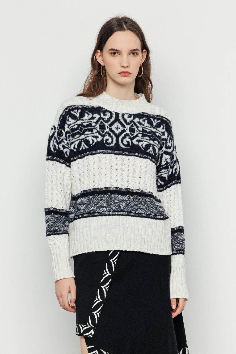 Akep PULLOVER AKEP GIROCOLLO INTRECCIATO CON INSERTI JACQUARD