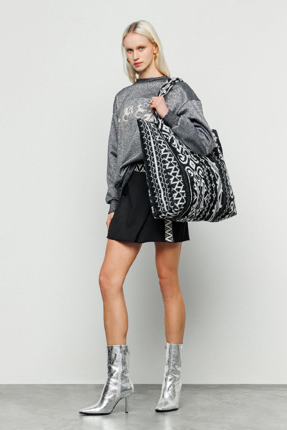 Akep SHOPPING BAG AKEP MISTO LANA JACQUARD BLACK&WHITE