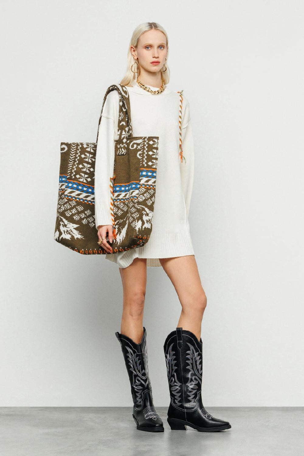 Akep SHOPPING BAG AKEP MISTO LANA JACQUARD MILITARY