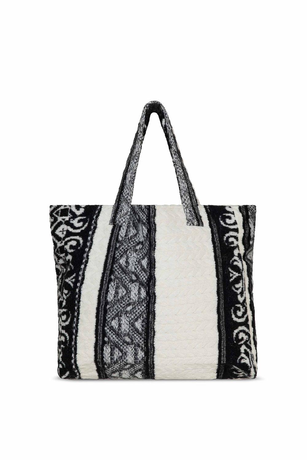 Akep SHOPPING BAG AKEP MISTO LANA JACQUARD WHITE&BLACK