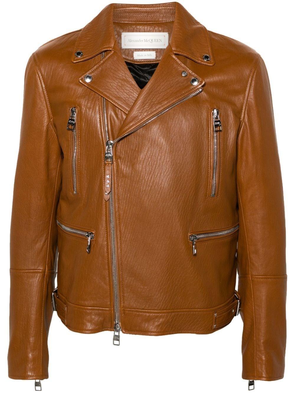 Al Duca D'Aosta Alexander Mcqueen Giacca biker in pelle tabacco