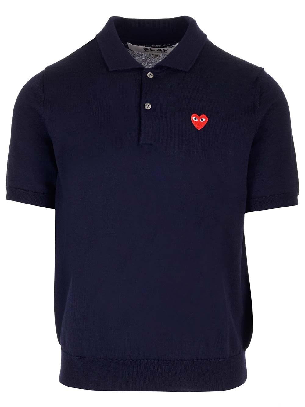 Al Duca D'Aosta Comme Des Garcons Play EX-P1N094 NAVY POLO NECK SHORT SLEEVES COTT POLO