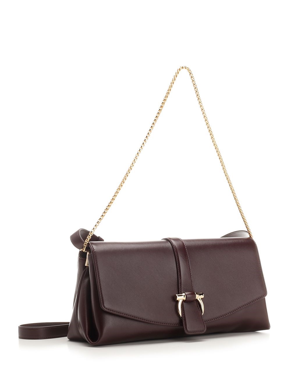 Al Duca D'Aosta Ferragamo GANCINO POUCH MEDIUM SHOULDER BAG WITH SHOUDLER STRAP AND CHAIN BORDEAUX