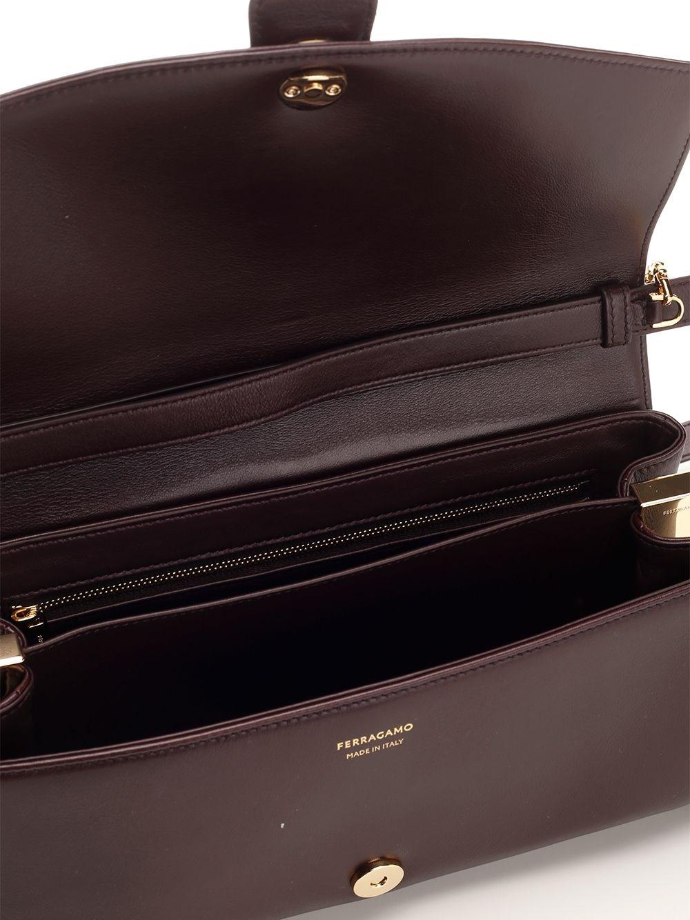 Al Duca D'Aosta Ferragamo GANCINO POUCH MEDIUM SHOULDER BAG WITH SHOUDLER STRAP AND CHAIN BORDEAUX