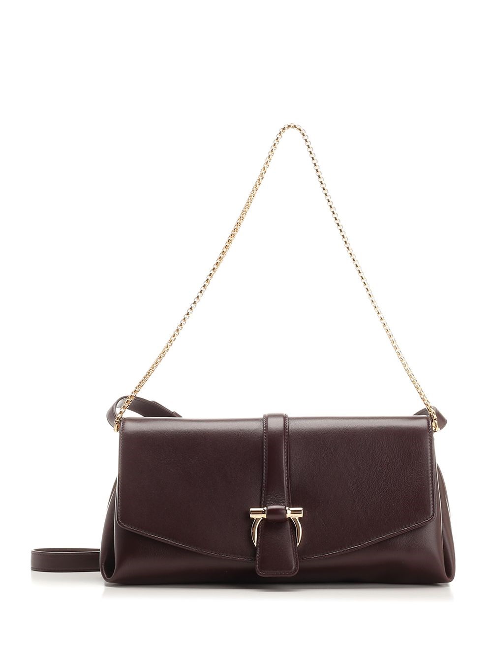 Al Duca D'Aosta Ferragamo GANCINO POUCH MEDIUM SHOULDER BAG WITH SHOUDLER STRAP AND CHAIN BORDEAUX