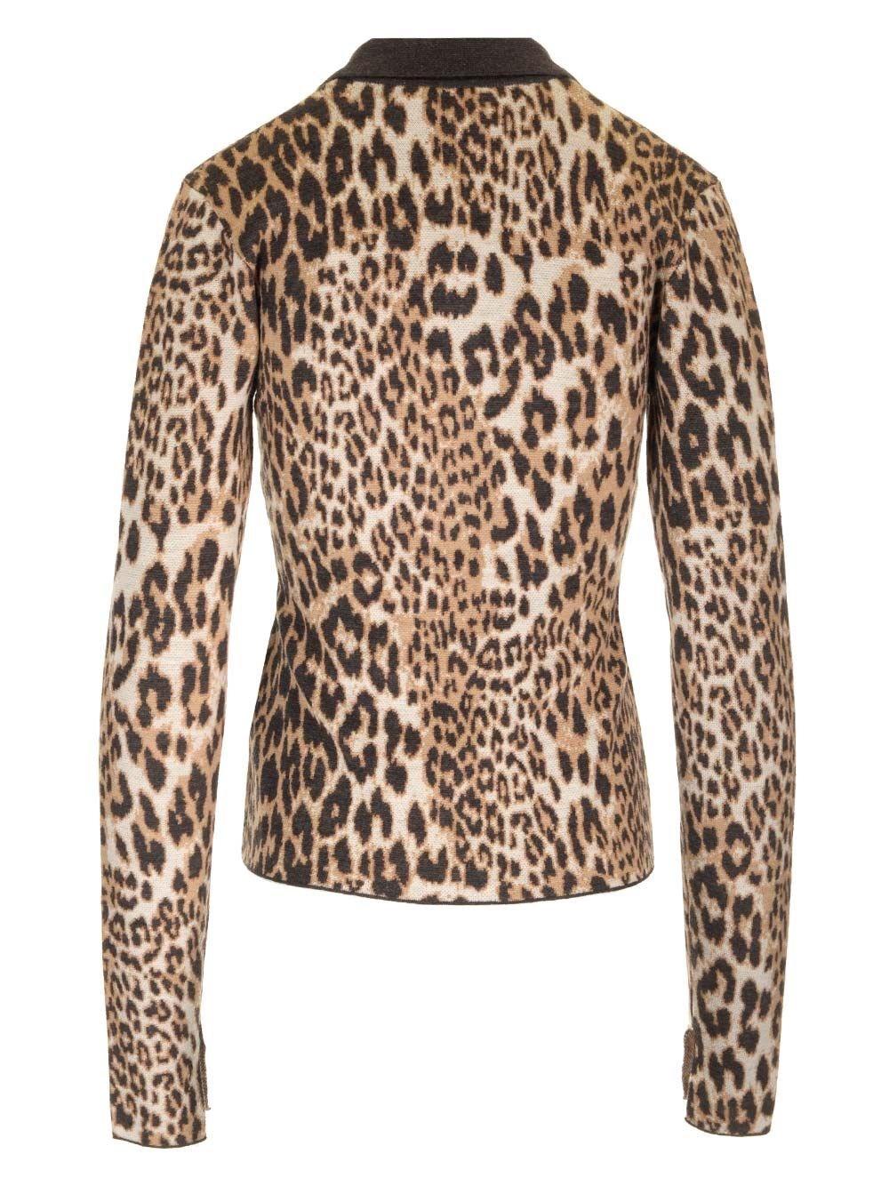 Al Duca D'Aosta Ganni Fine Merino Jacquard Leopard Polo