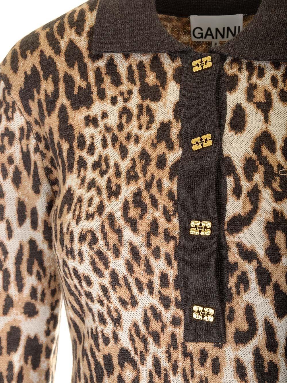 Al Duca D'Aosta Ganni Fine Merino Jacquard Leopard Polo