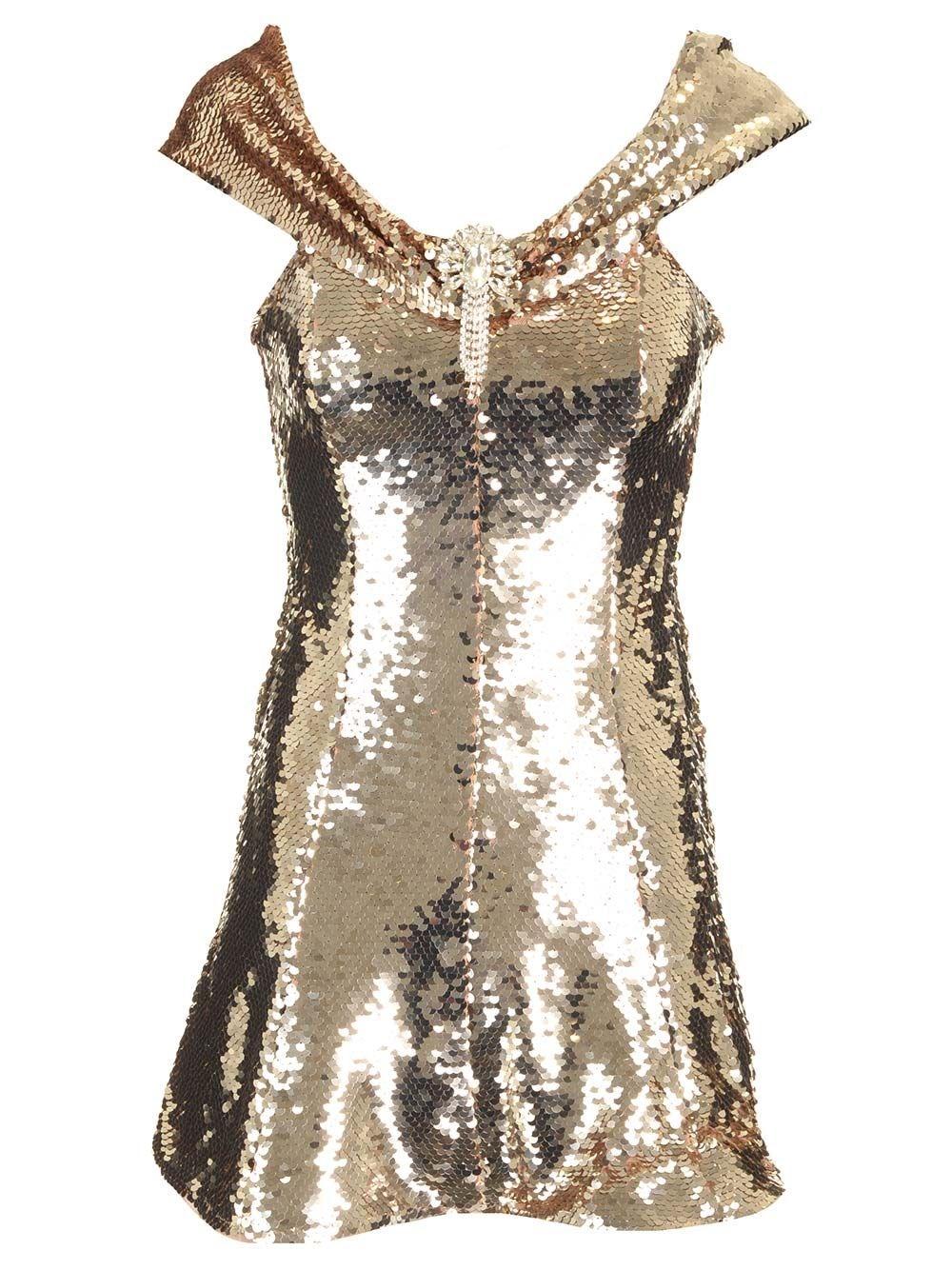 Al Duca D'Aosta Self-portrait Abito in paillettes oro