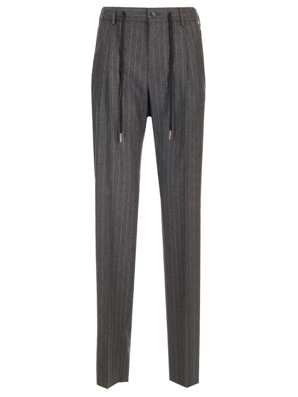 Al Duca D'Aosta Tagliatore PANTALONE GESSATO MODELLO ICOMAN COULISSE FLANELLA