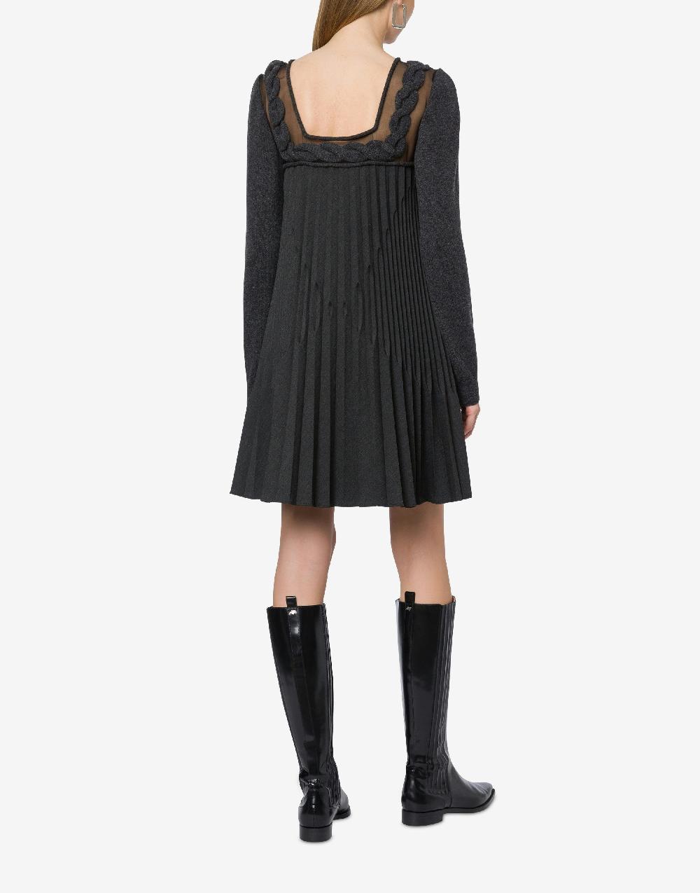 Alberta Ferretti Abito Corto In Twill Di Lana Stretch Con Treccia