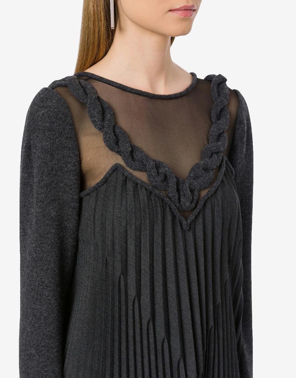 Alberta Ferretti Abito Corto In Twill Di Lana Stretch Con Treccia