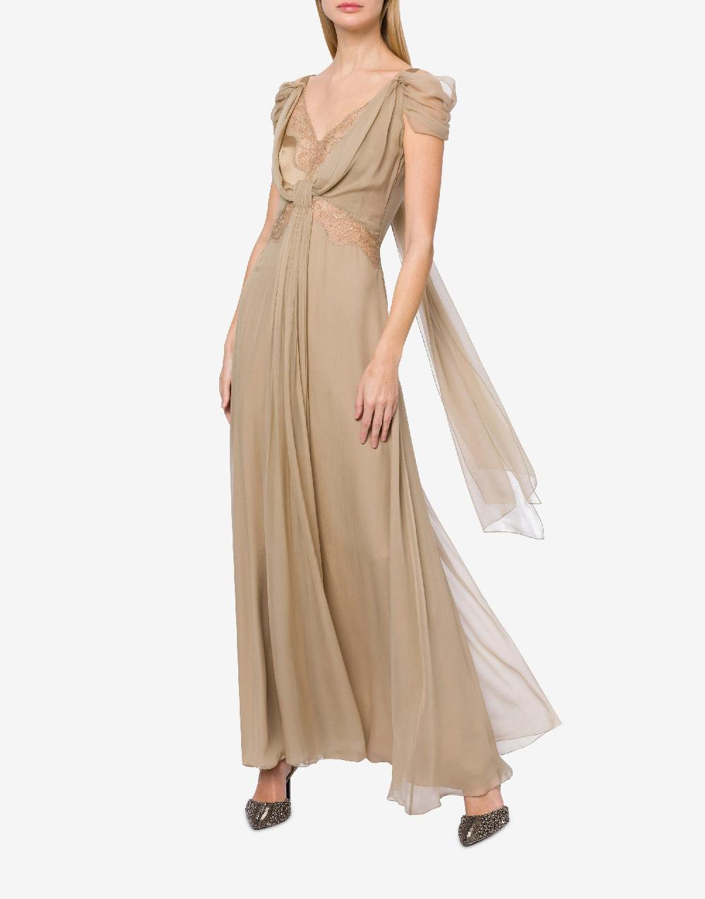 Alberta Ferretti Abito In Chiffon Con Pizzo E Drappi